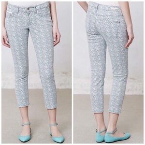 Pilcro and the Letterpress x Anthropologie Blue Floral Print Stet Cropped Jeans
